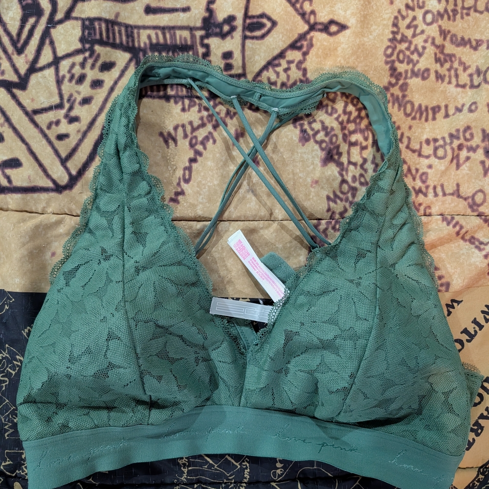 PINK Victoria's Secret Green Lace Racerback Bralette